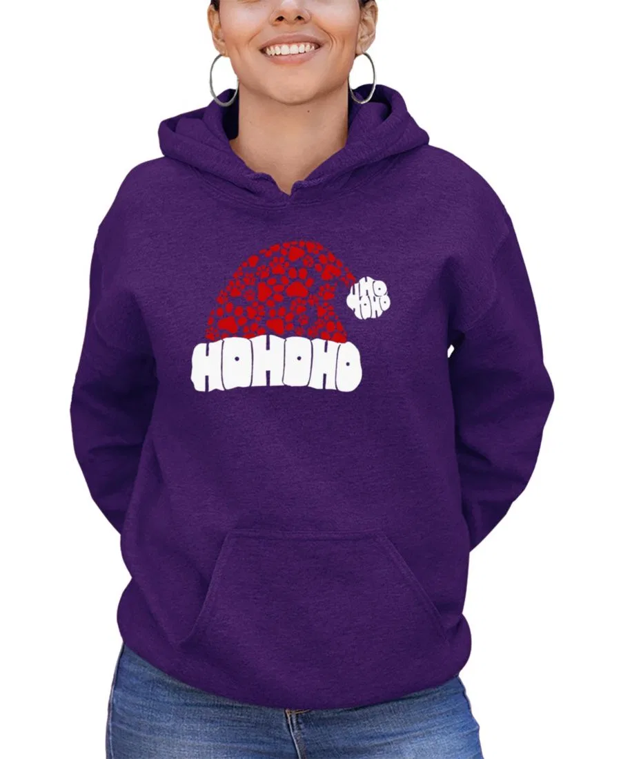 Худи с капюшоном с принтом Paw Print Santa Hat LA Pop Art, Purple