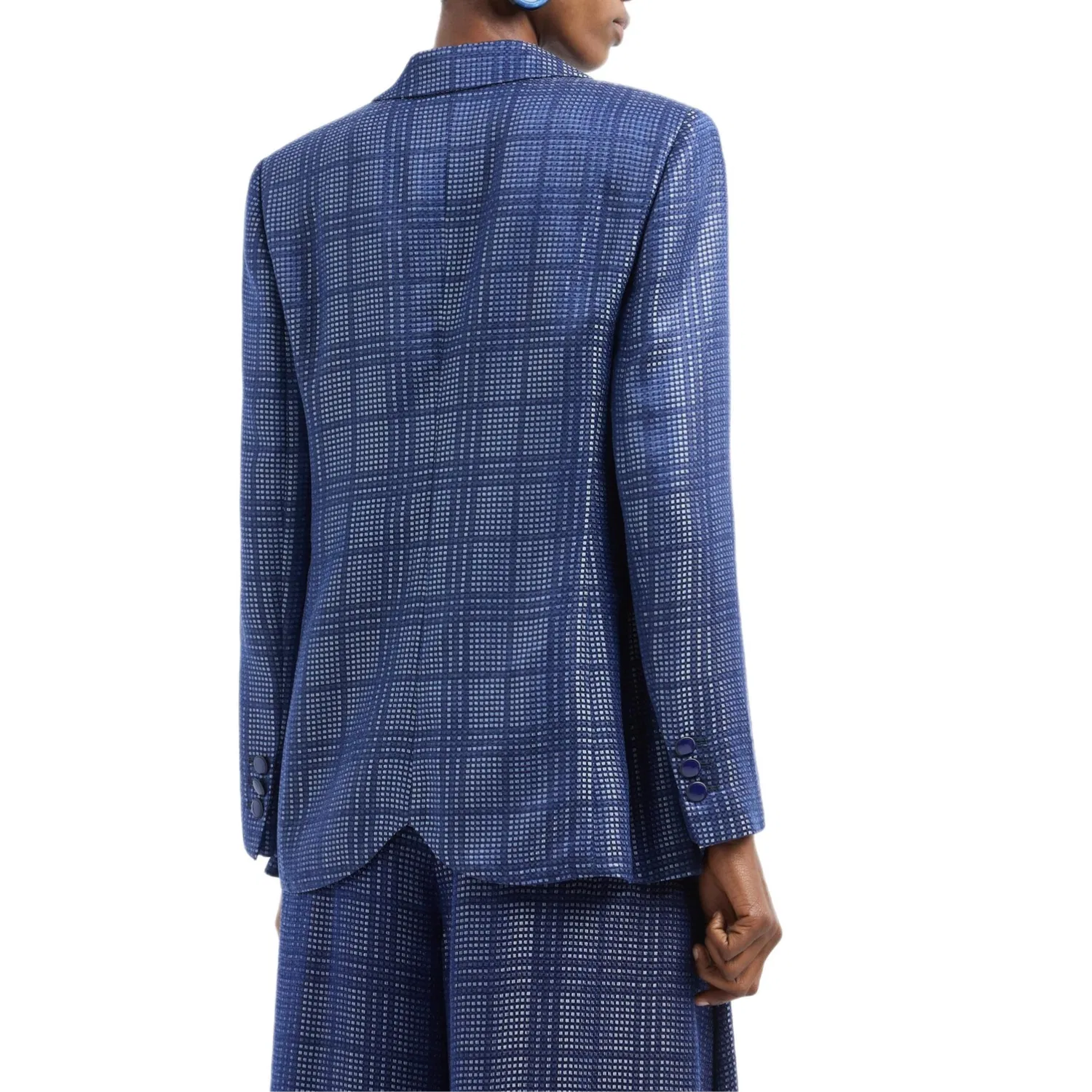 Женский пиджак однобортный с принтом в клетку EMPORIO ARMANI, Blue — фото 4