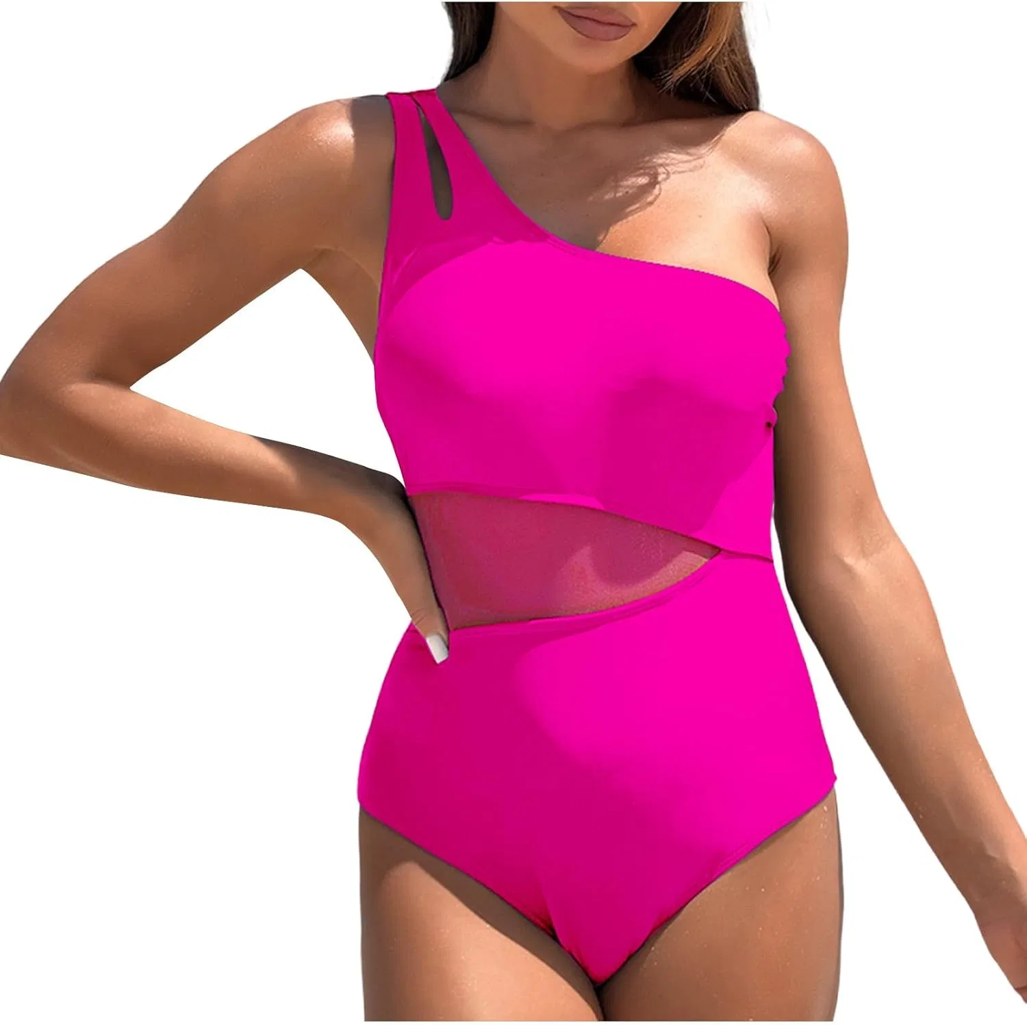 Женский цельнокроеный купальник с одним плечом Tummy Control, Hot Pink