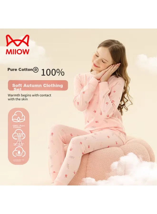 Комплект детского белья из хлопка с длинным рукавом для девочек Miiow, розовый
