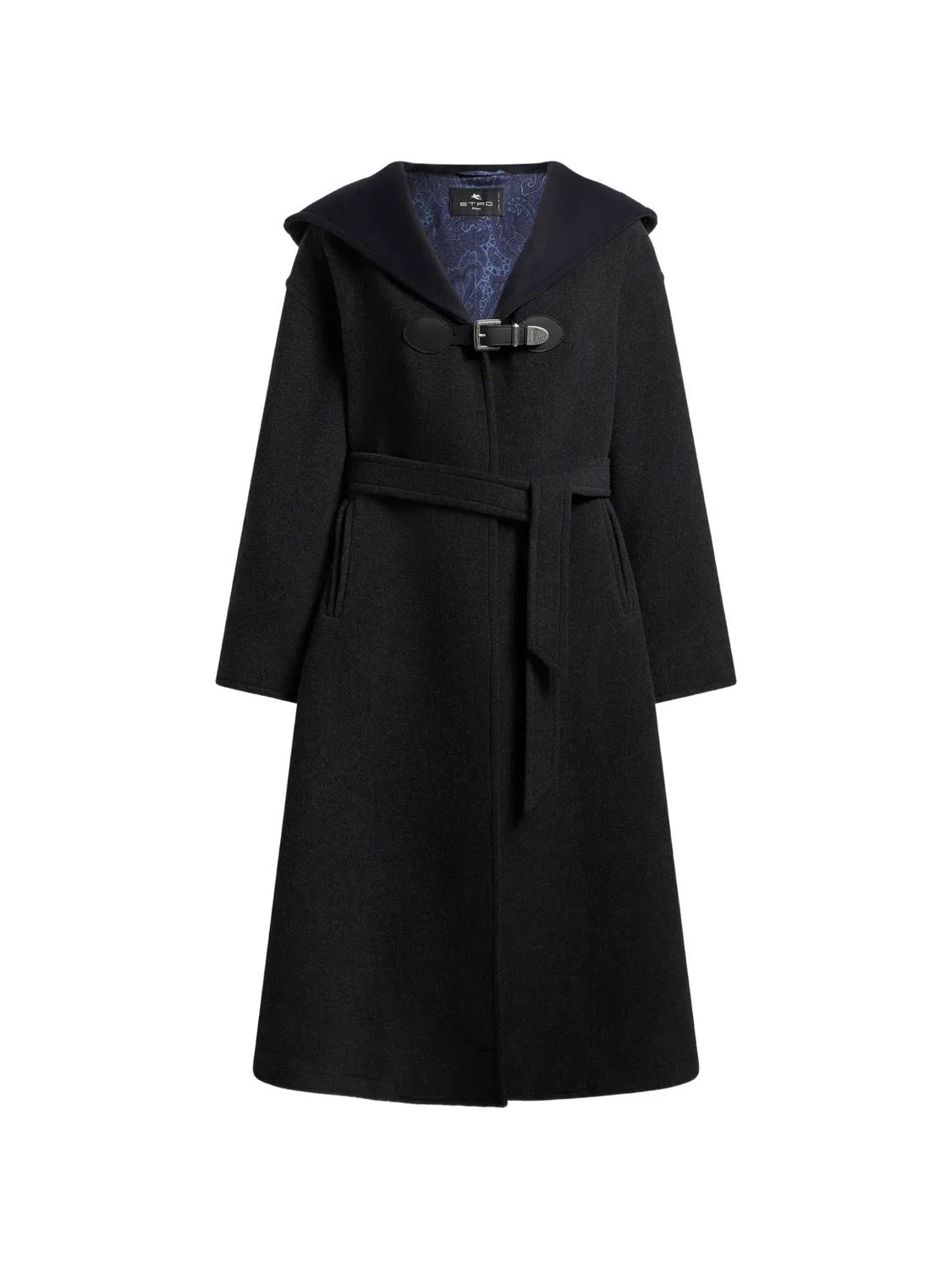 Пальто из смесовой шерсти с капюшоном и поясом Etro, черный