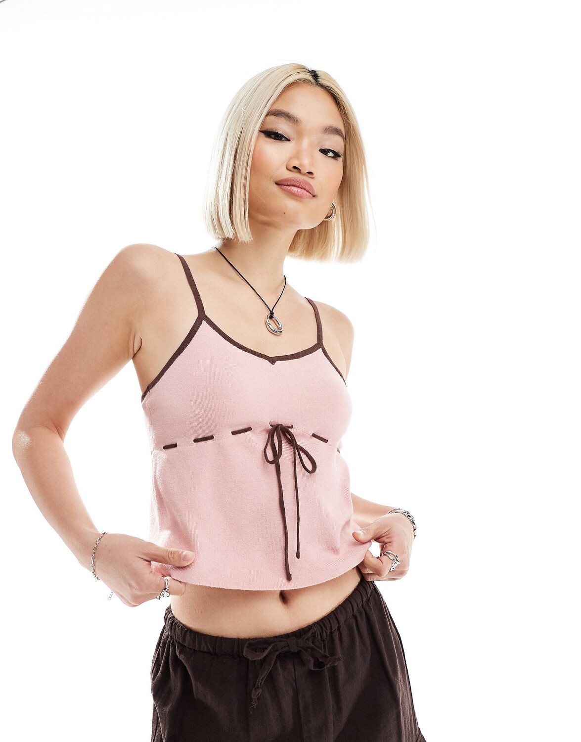

Топ Daisy Street Knitted Contrast Cami, розовый