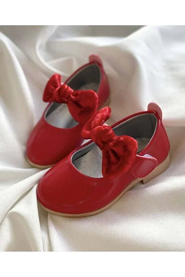 Детские балетки для девочек из лакированной кожи с бантом Ege Kids, Red