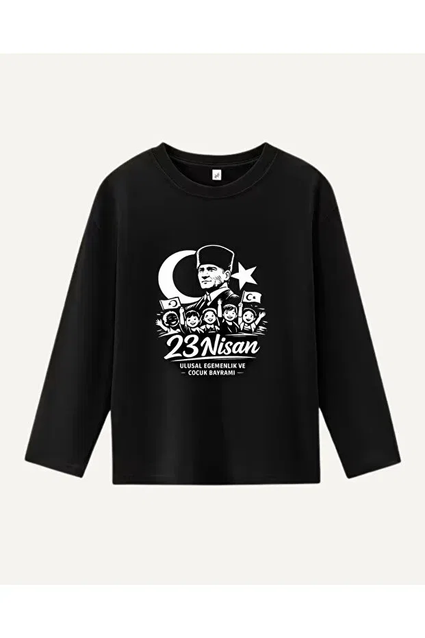 Детская футболка с принтом 23Rd April Printed Long Sleeve T-Shirt for Children Haha, Black
