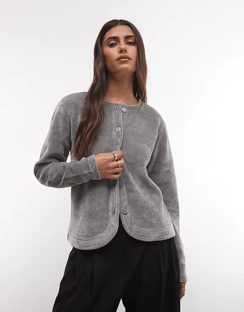Кардиган Adidas Originals из синели, серый — фото 2