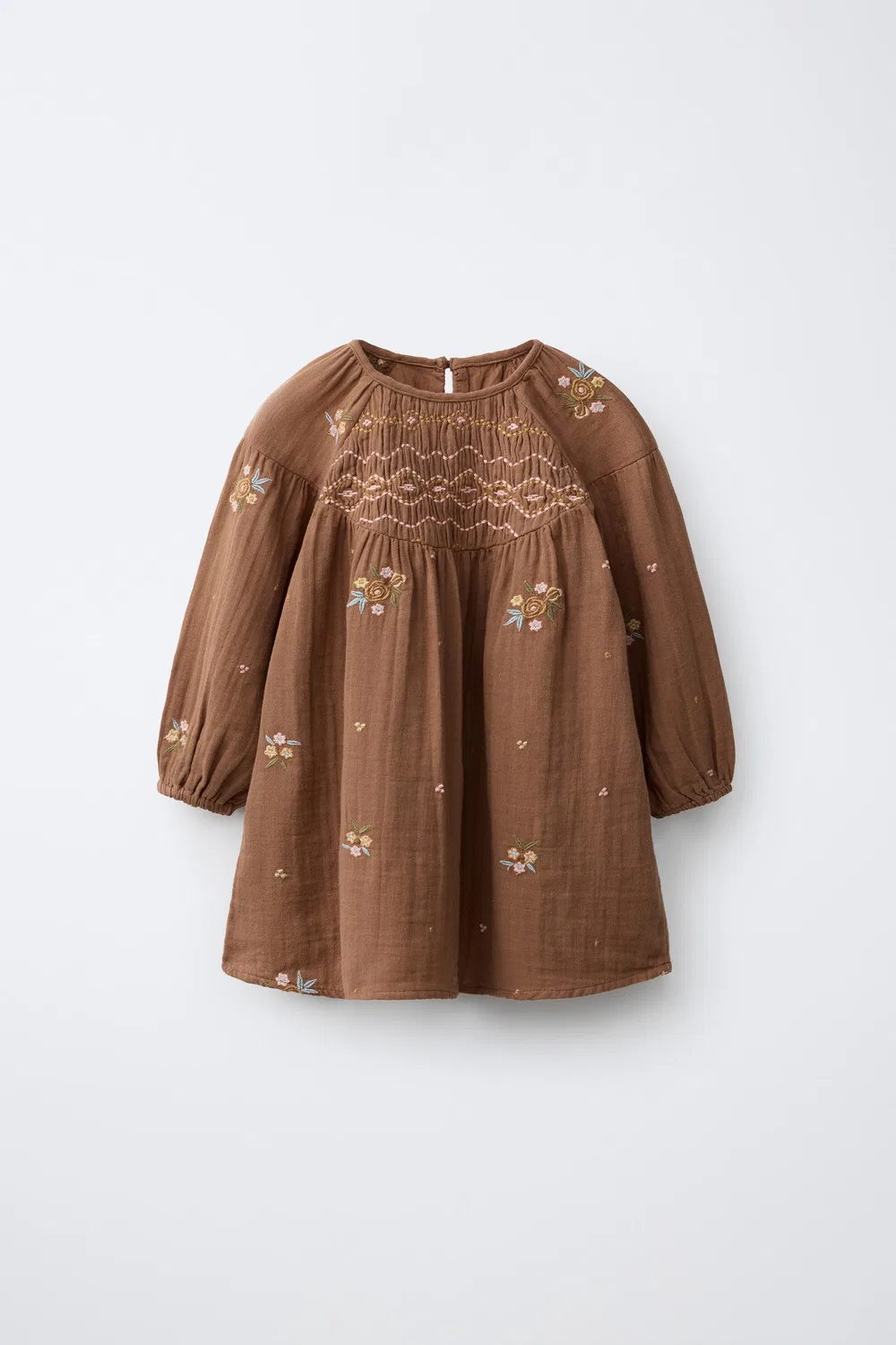 Платье с вышитым цветочным узором ZARA, Caramel