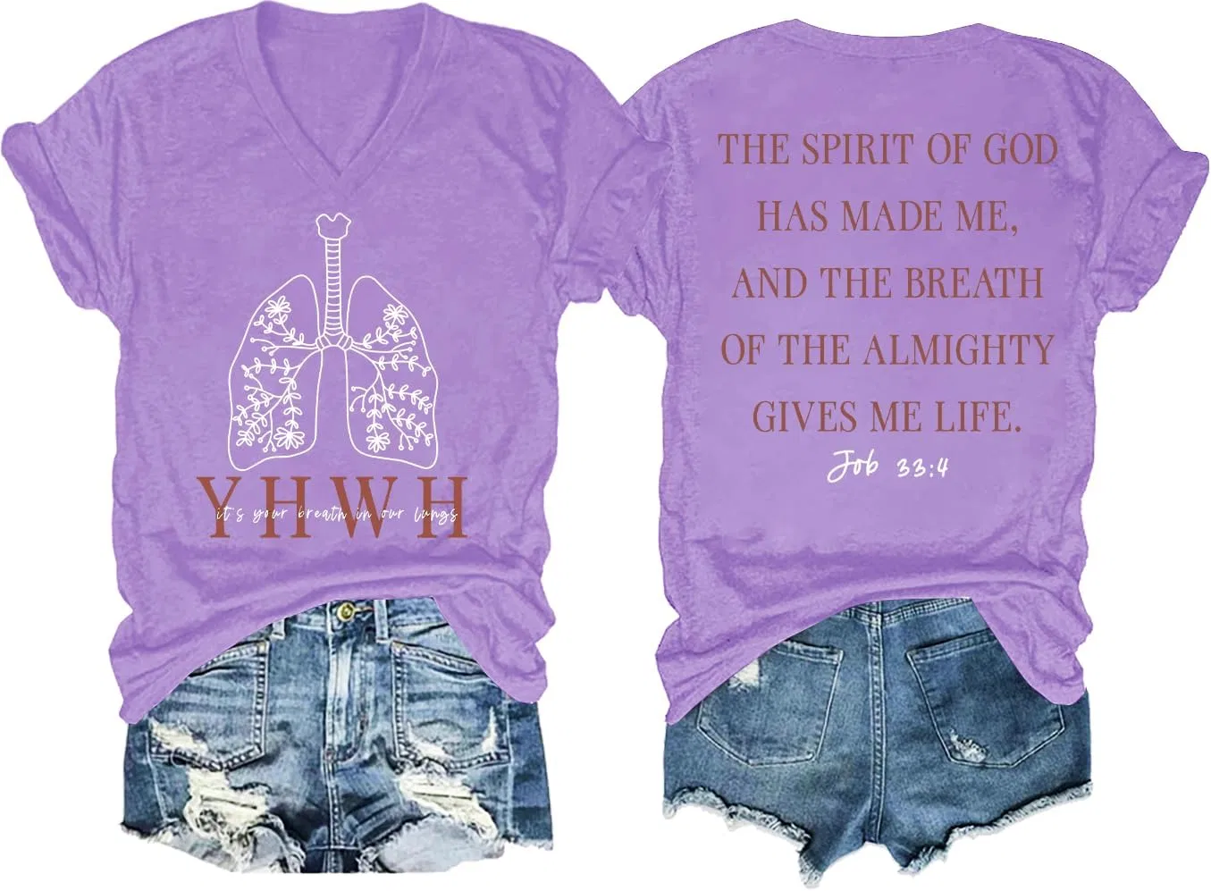 Унисекс футболка с V-образным вырезом Floral Lungs, Light Purple