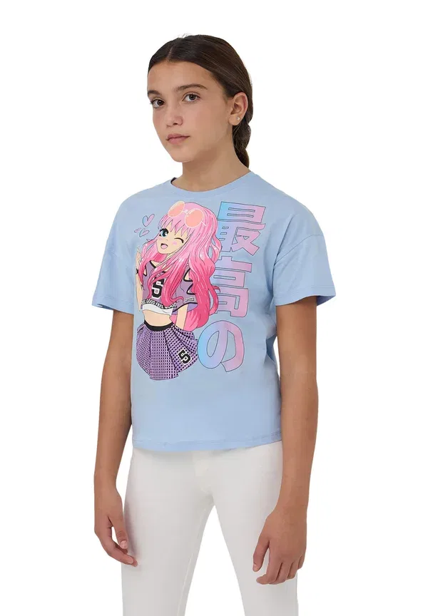 Футболка с принтом, хлопок, Print t-shirt Terranova, Azzurro Chiaro, светло-голубой — фото 4