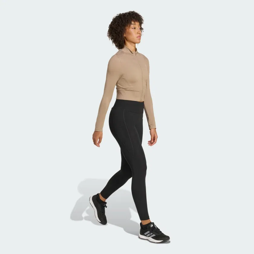 Женская куртка на молнии для тренировок с бесшовным кроем adidas, Chalky Brown — фото 3