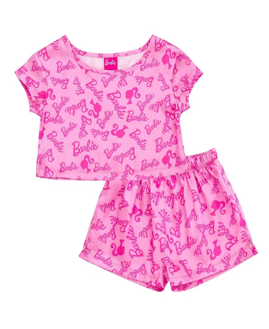 Пижамный комплект с коротким рукавом и шортами, с принтом Barbie, Light Pink Print