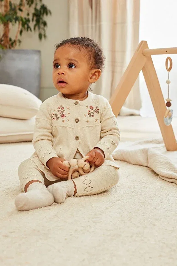 Детский комплект кардигана и леггинсов с цветочным принтом Next Baby, Nude Color
