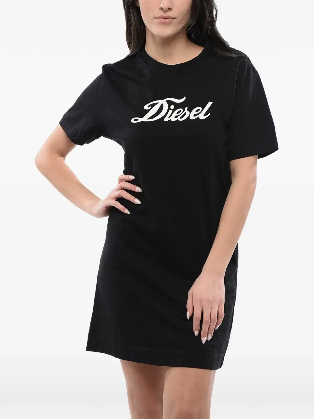 Платье-футболка из джерси с принтом-логотипом Diesel, черный — фото 3