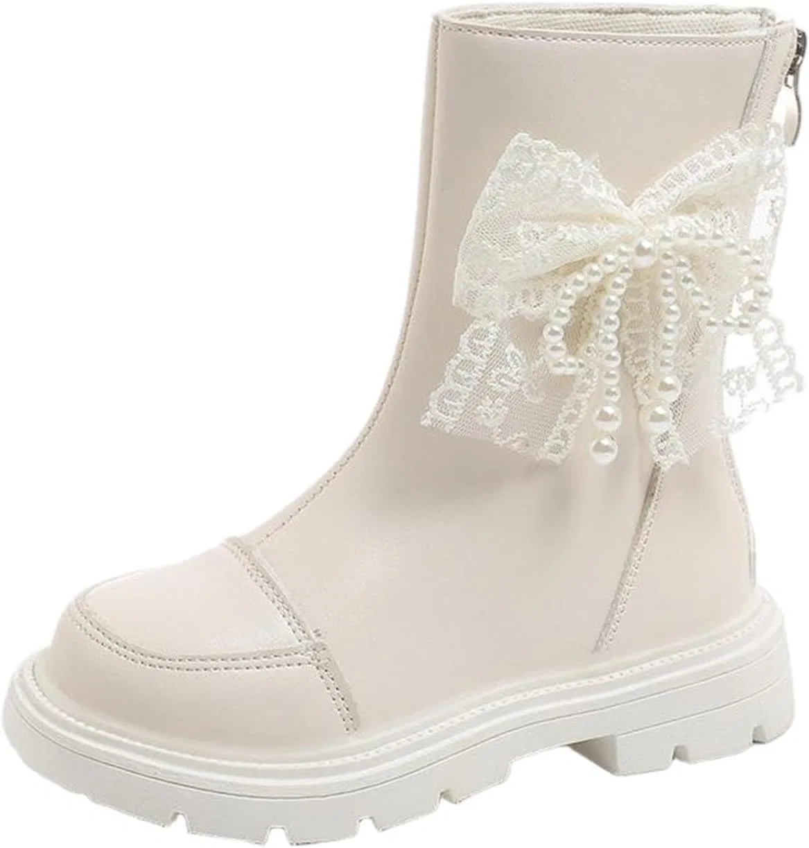 Детские сапоги для девочек с бантом и жемчугом Mid Calf Riding Boots Zzalalana, White