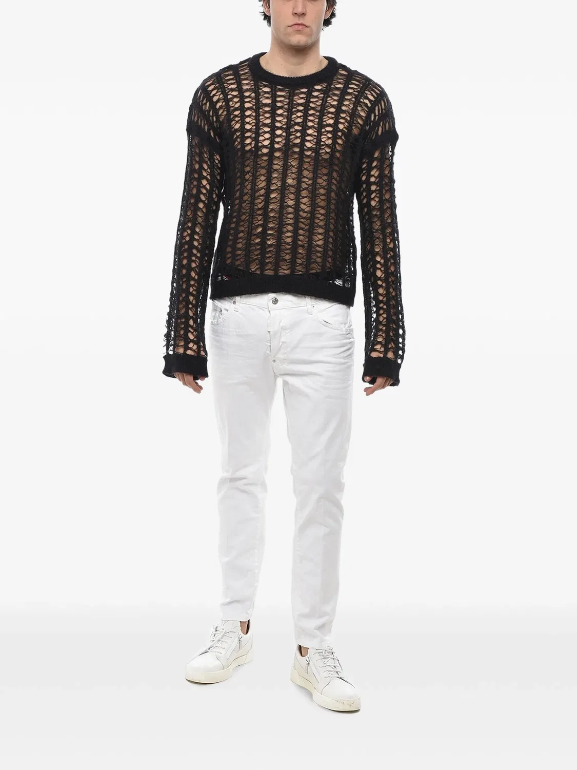 Прозрачный свитер из смеси мохера Dsquared2, черный — фото 2