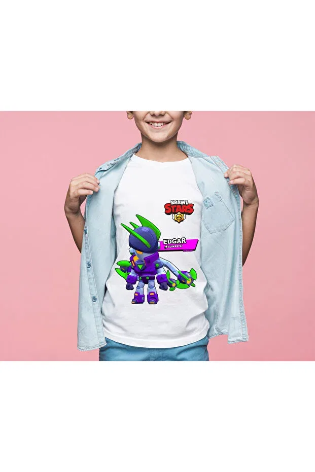 Детская футболка с принтом Brawl Stars Edgar Unisex Kids T-Shirt with Different Costume Options Home, White3 — фото 2