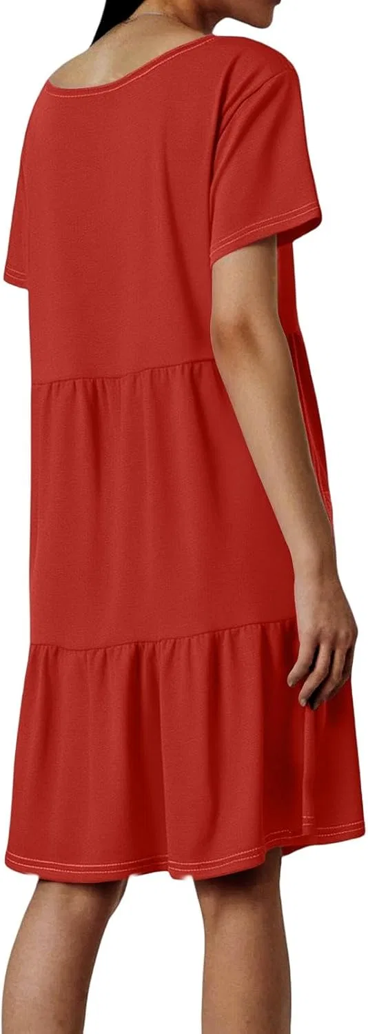 Женское мини-платье с ярусной юбкой, A-силуэт, Casual, A12-red — фото 2