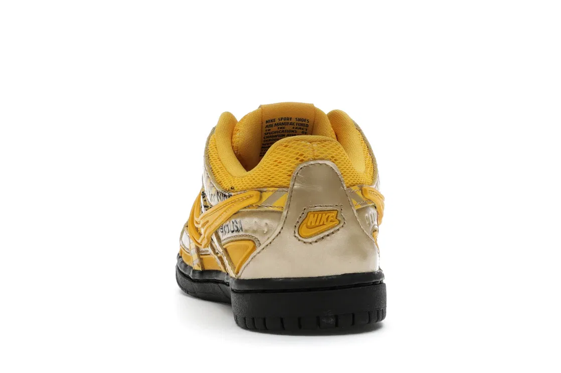 Детские кроссовки с деконструированным дизайном Nike Air Rubber Dunk Off-White University Gold Nike, University Gold / University Gold-Black — фото 4