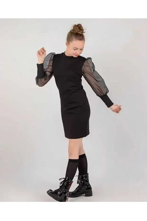 Детское платье для девочек с рукавом-баллон Nepa, Black