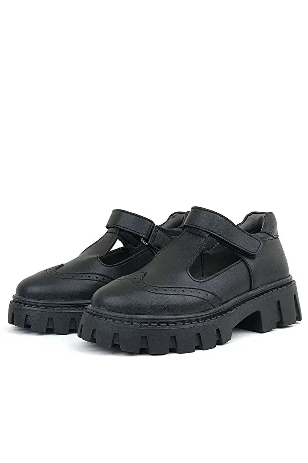 Детские школьные туфли для девочек с липучкой Stella Butik, Black — фото 2