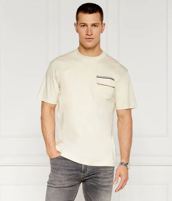 Мужская футболка хлопковая T-Shirt BOSS, бежевый — фото 3