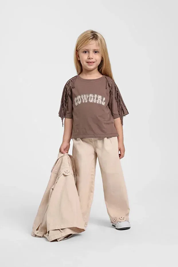 Детский джинсовый жакет для девочек с вышивкой Escabel, Beige