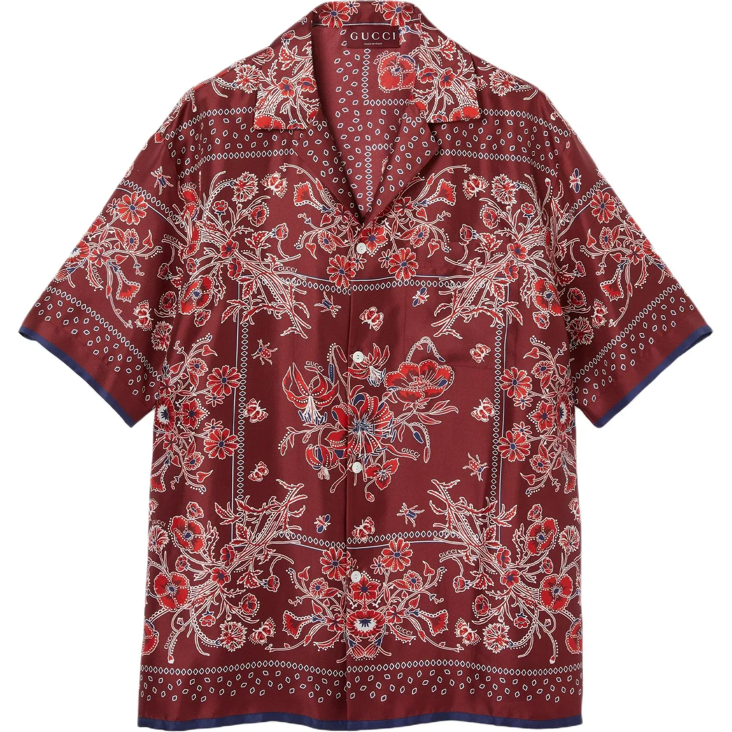 Рубашка мужская GUCCI цветочный принт, шелк, Red
