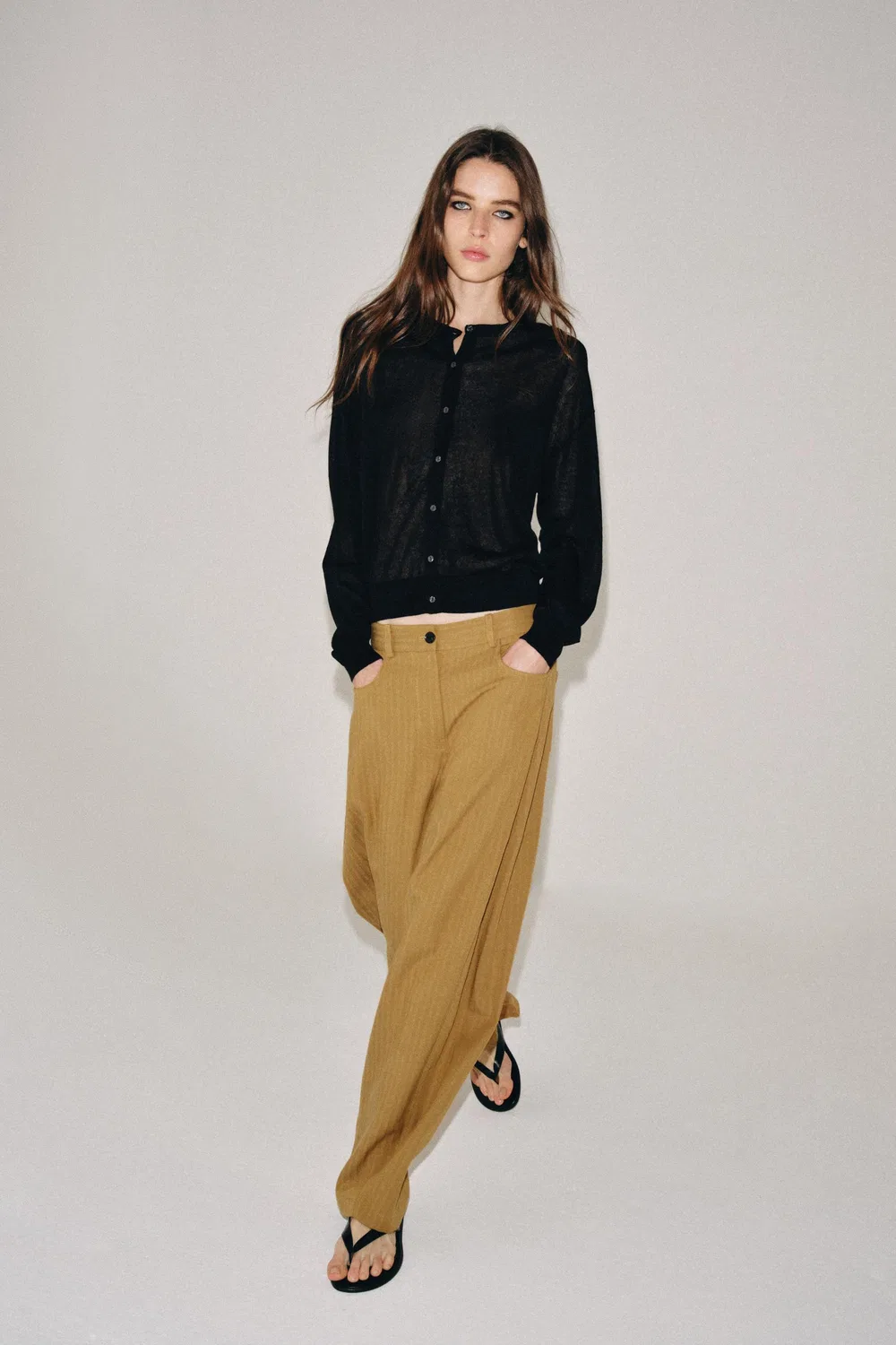 Зауженные брюки ZW COLLECTION в елочку ZARA, Mid-camel