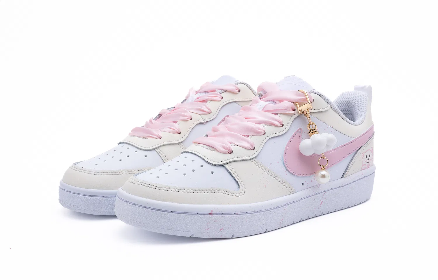 Детские кастомные кеды для скейтбординга с рисунком медвежонка, Nike, Pink Yellow — фото 4