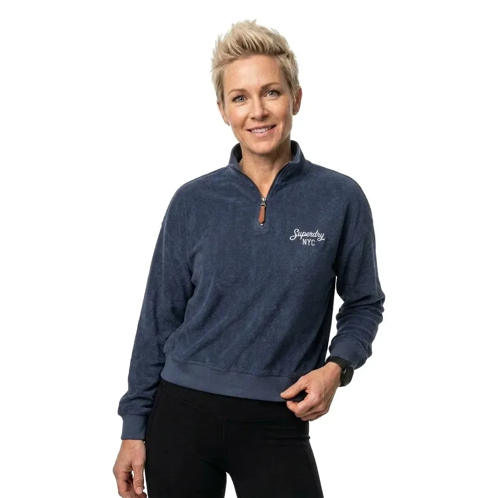 Худи на молнии Superdry Heritage Terry half zip, синий — фото 3