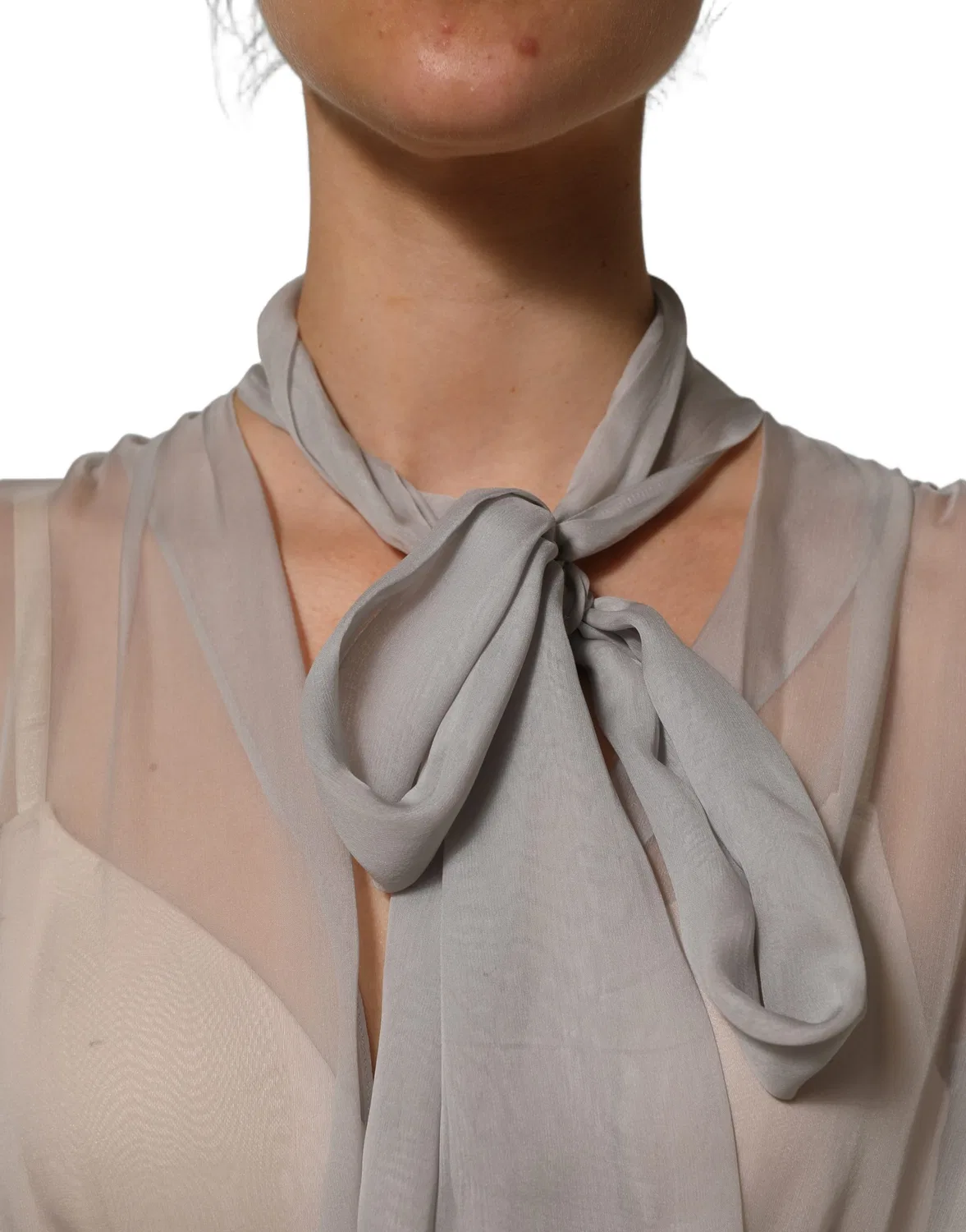 Женская блузка с бантом-воротником из шифона Collared Long Sleeves Blouse Dolce & Gabbana, Gray — фото 3