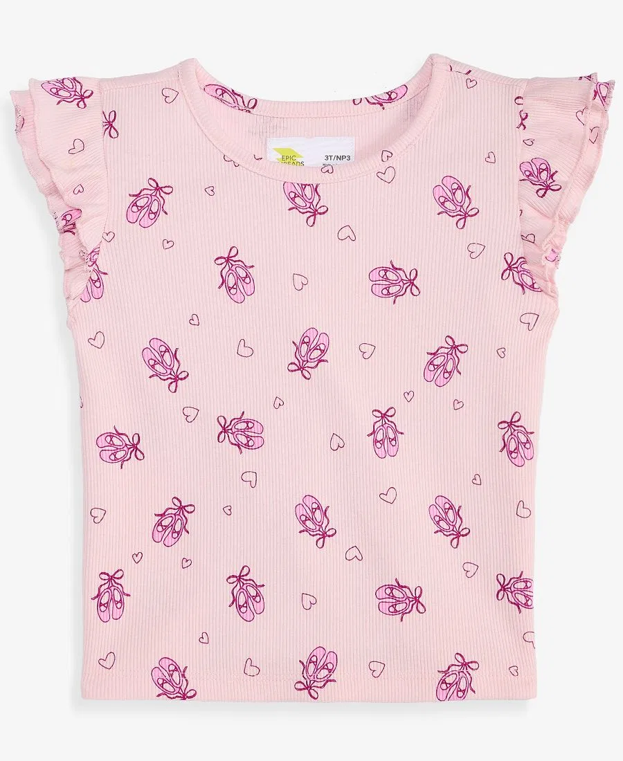 Футболка с двойными рукавами-воланами с принтом балеток Epic Threads, Pink Polish