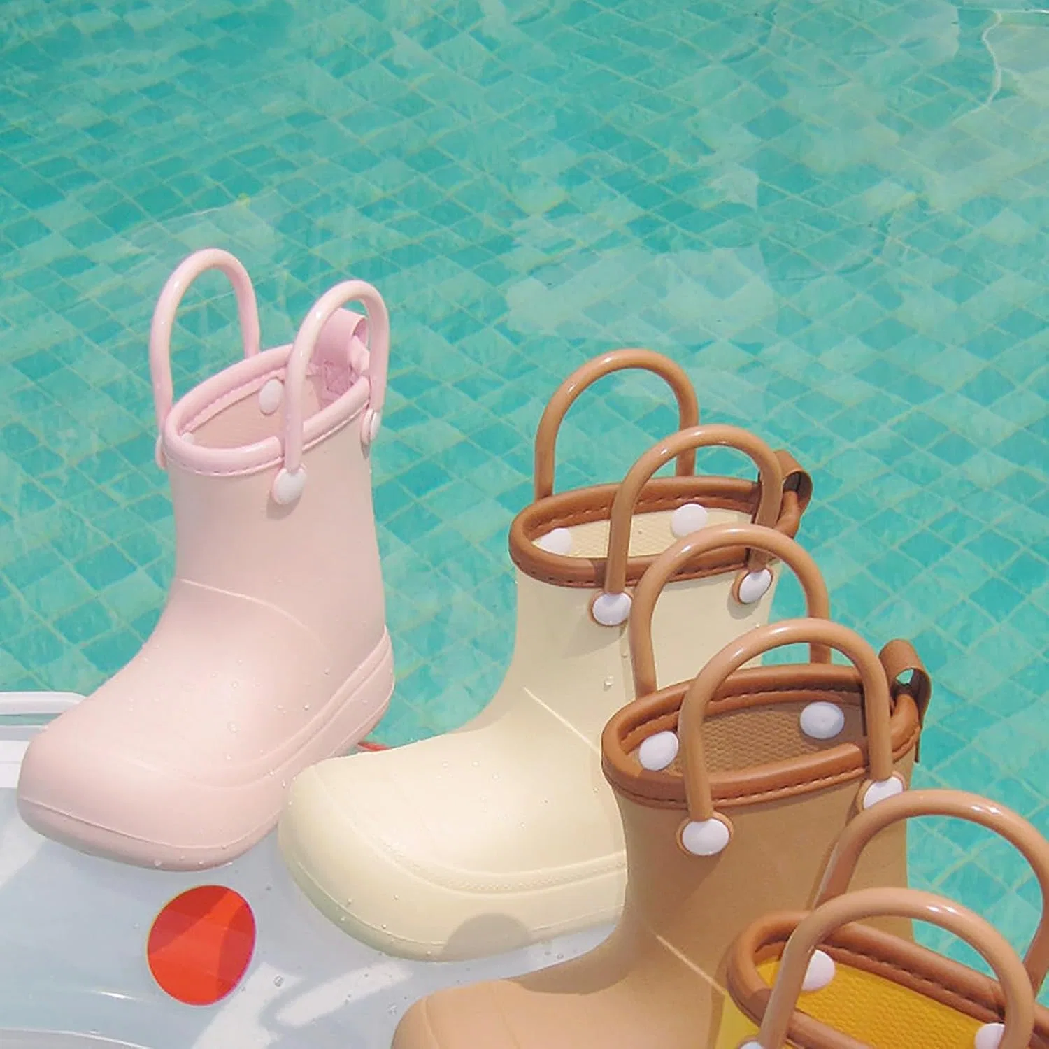 Детские резиновые сапоги для мальчиков и девочек с ручками для надевания, Pink — фото 2
