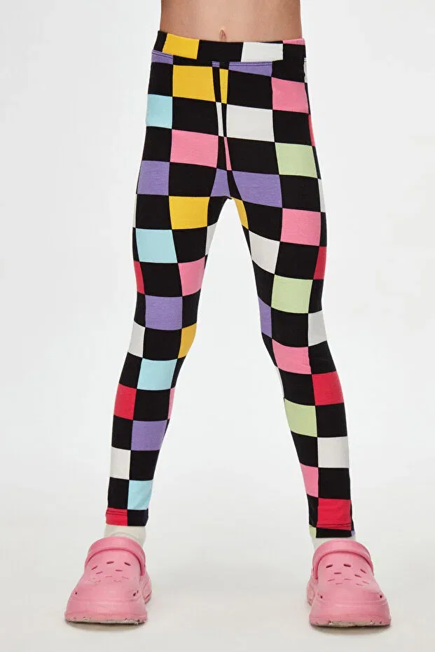 Детские леггинсы для девочек с принтом Op Art Checkers Lovetti, Patterned — фото 3