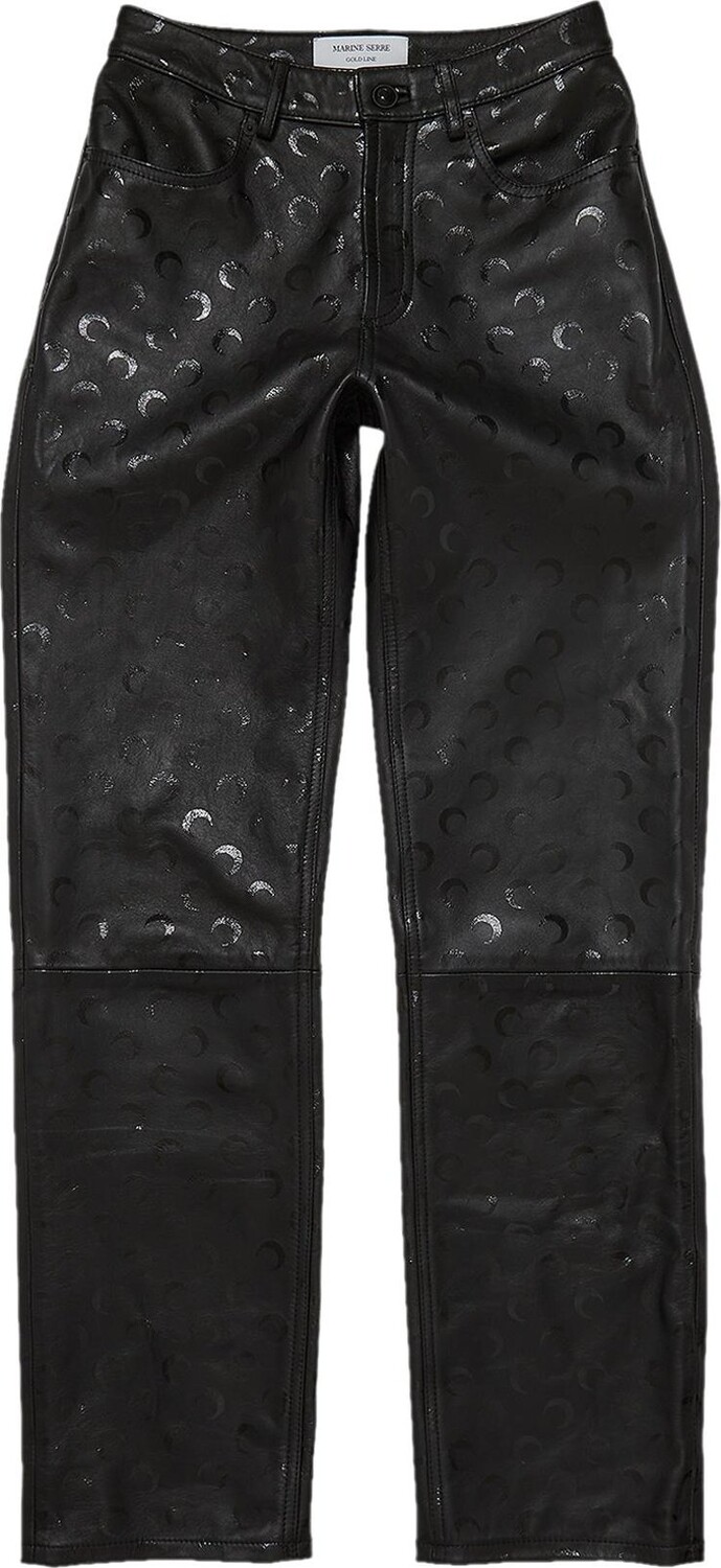 

Брюки Marine Serre Moon Leather Straight Fit Trousers 'All Over Moon Black', черный