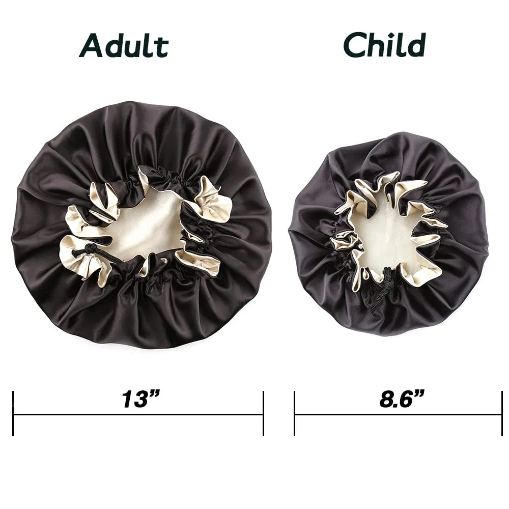 Шапочка для сна Satin Bonnet Set, Sent Hair, набор из 2 шт, Black/Champagne — фото 4