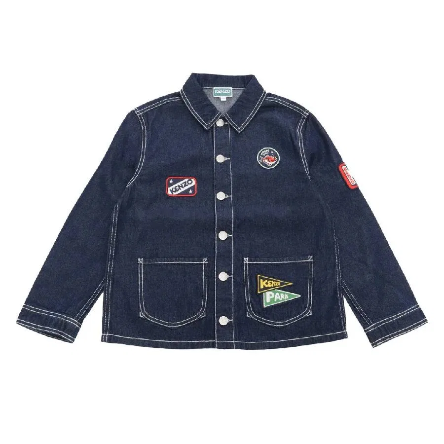 Детская джинсовая куртка с вышитым логотипом Kenzo, Denim Brut