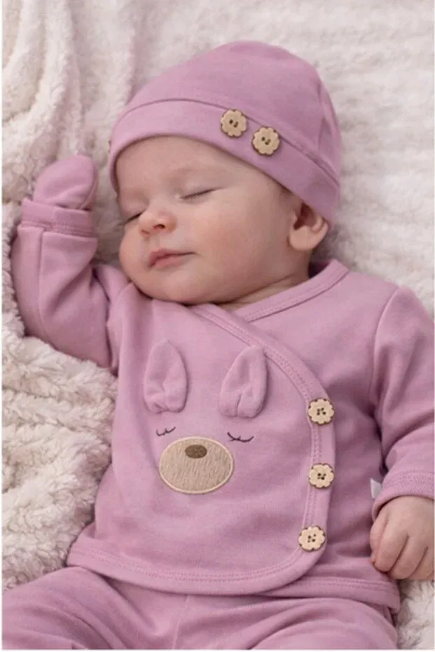 Детский комбинезон для новорожденных с принтом Organic Baby Girl Eared Rabbit Bamoola, Fuchsia — фото 4