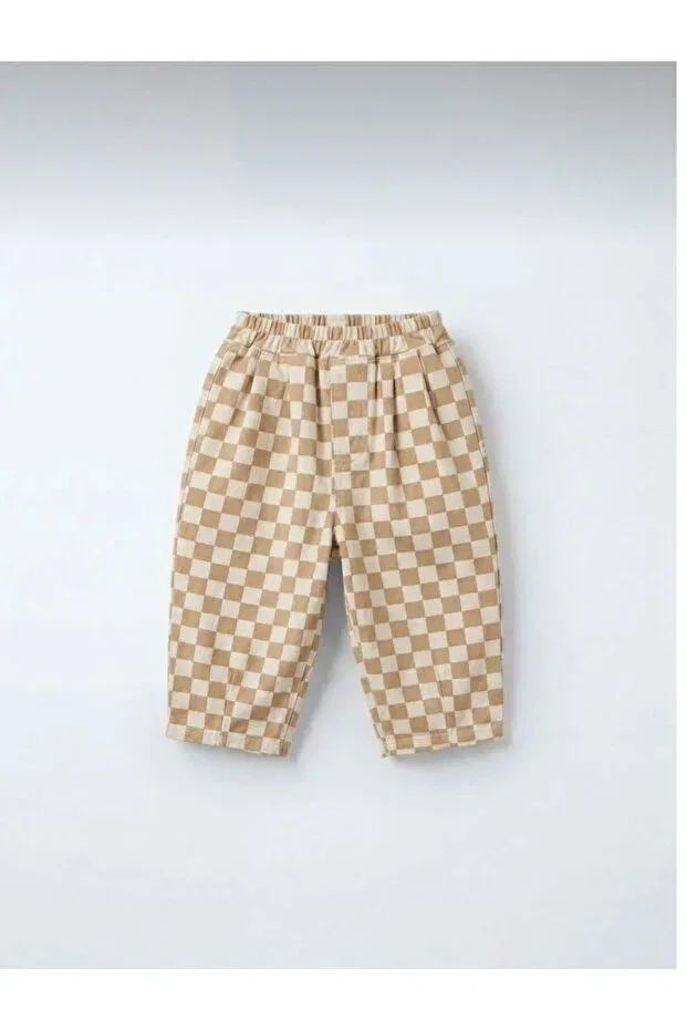 Детские брюки для девочек в клетку oversize Mono Kids, Beige