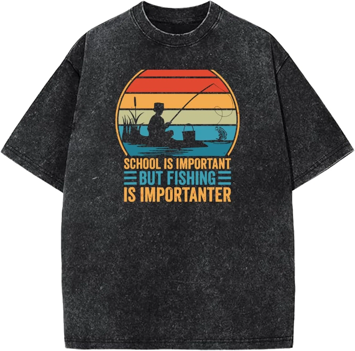 Мужская футболка с принтом Fishing is Importanter Generic, Wash Black