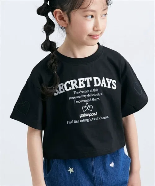 Детская футболка с коротким рукавом с тюлевой аппликацией и принтом, модель SECRET DAYS QUNTSTYLE, Black — фото 4