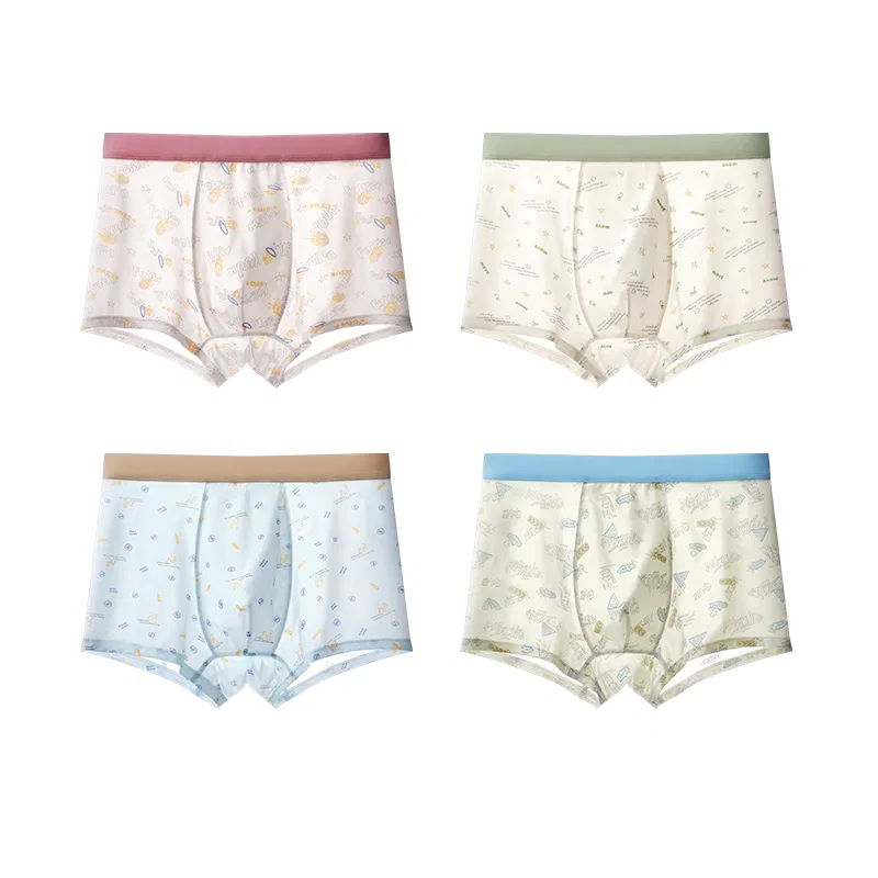 Детские трусы-боксеры из сетки с инеем 4 шт Red bean, Light Green, Apricot, Light Blue, Light Grey