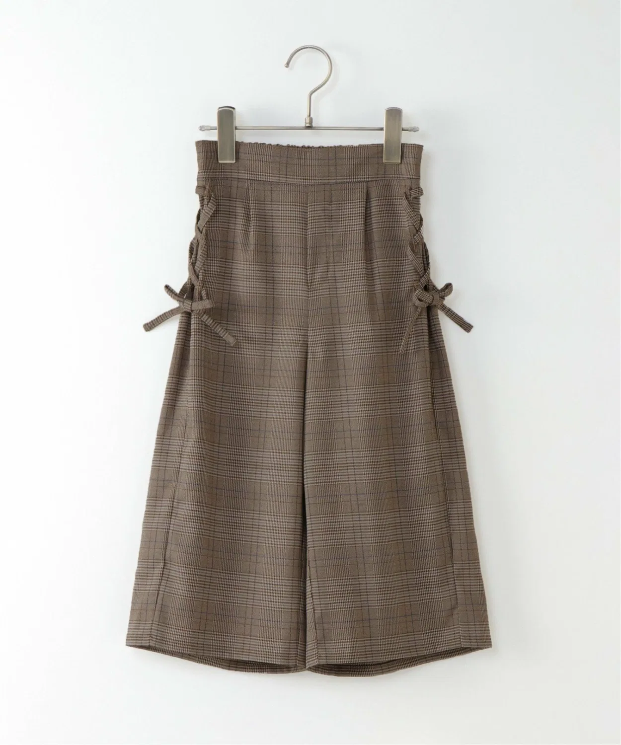Детские широкие брюки с принтом в клетку и шнуровкой по бокам, модель Side Lace-Up Check Pants, ikka, Brown