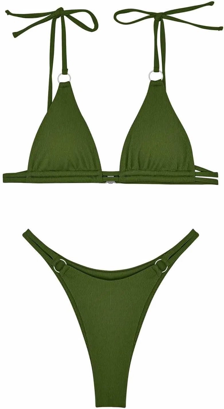 Женский цельнокроеный купальник с V-образным вырезом, Army Green