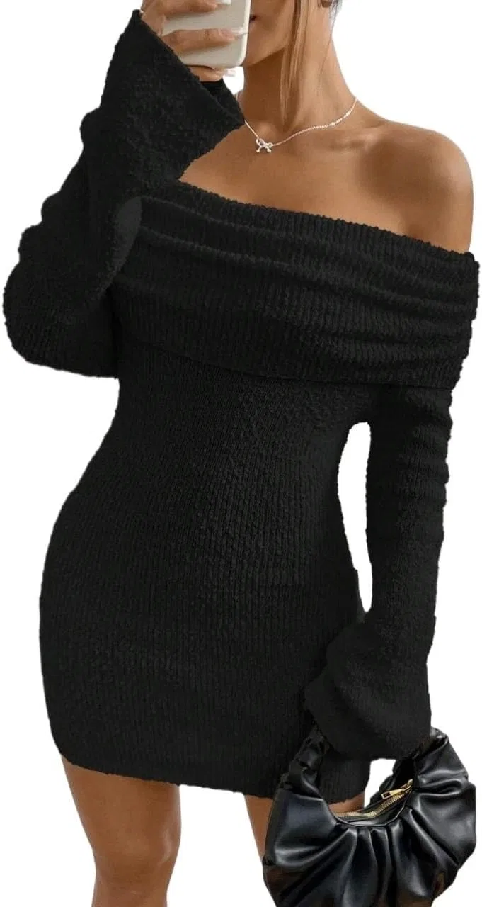 Женское трикотажное платье мини оверсайз, Black