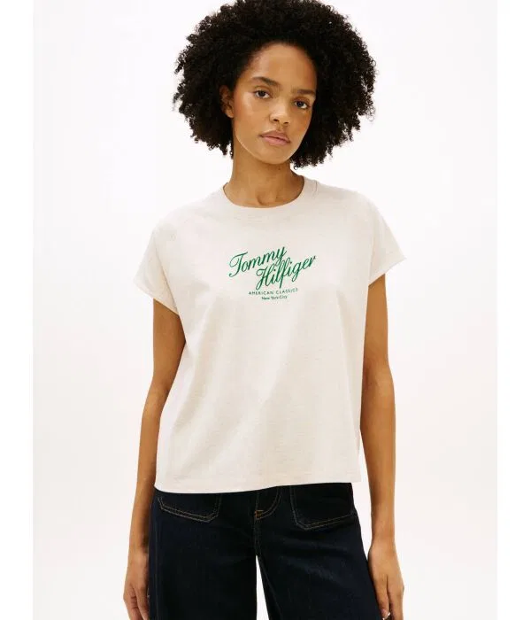 Женская футболка хлопковая Regular Fit Tommy Hilfiger, бежевый