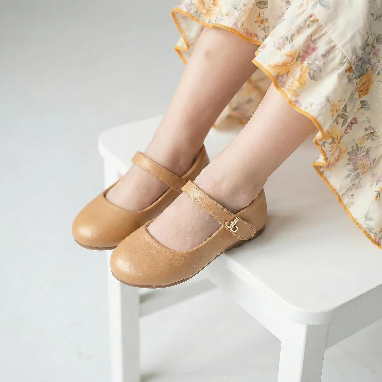 Детские туфли Мэри Джейн для девочек Retro Brogue Style THEE BRON, Light Brown — фото 4