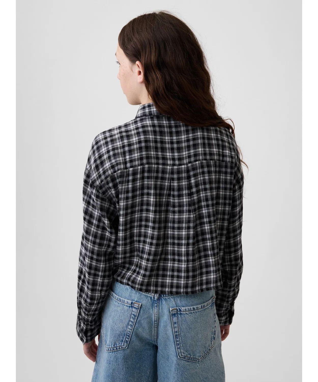 Детская рубашка из фланели с длинным рукавом модель Relaxed Cropped Flannel Shirt GAP, Burgundy — фото 4