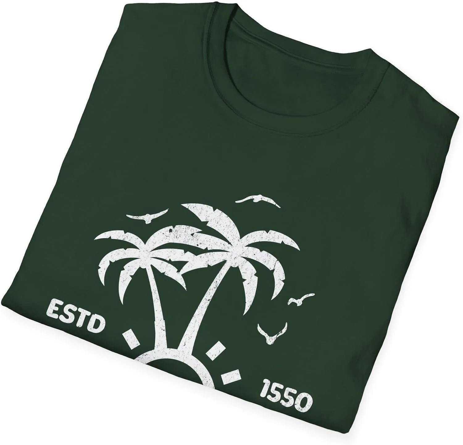 Женская футболка с пальмами и волнами Gildan 64000, Forest Green — фото 4
