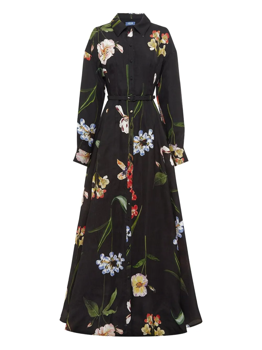 

Платье-рубашка с поясом и цветочным принтом Leo Lin, черный
