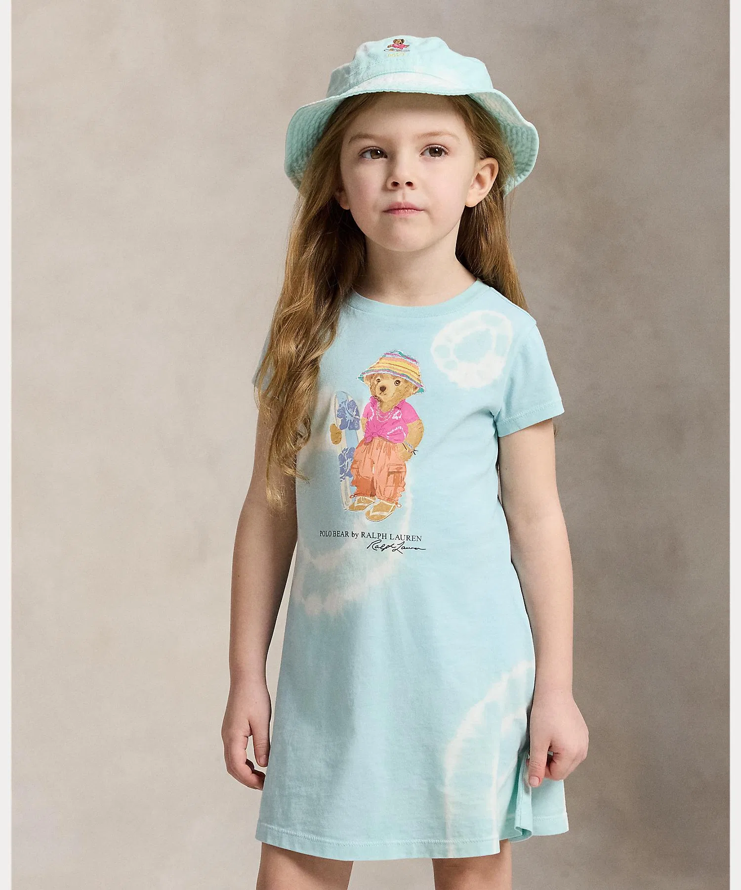 Детское хлопковое платье с принтом Polo Bear POLO RALPH LAUREN CHILDRENSWEAR тёмно-синее — фото 4